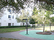 Landscaped grounds with accessible pathways